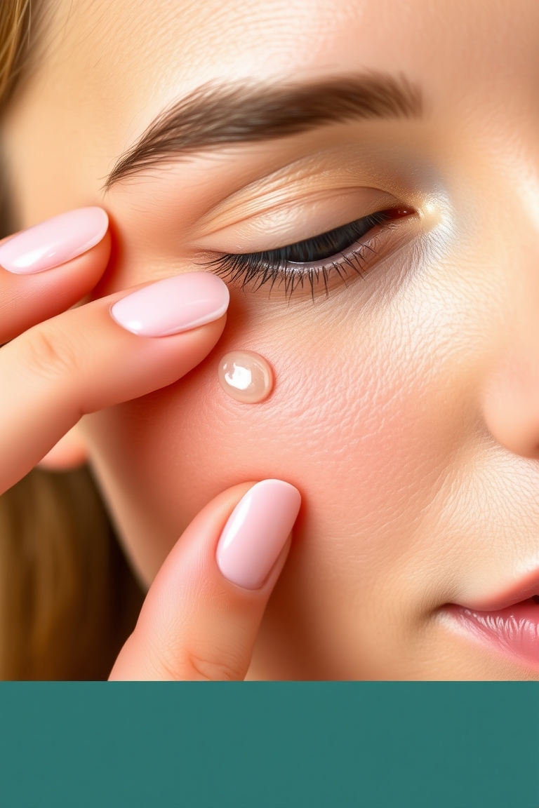 Applying brightening actives serum to the cheek area.