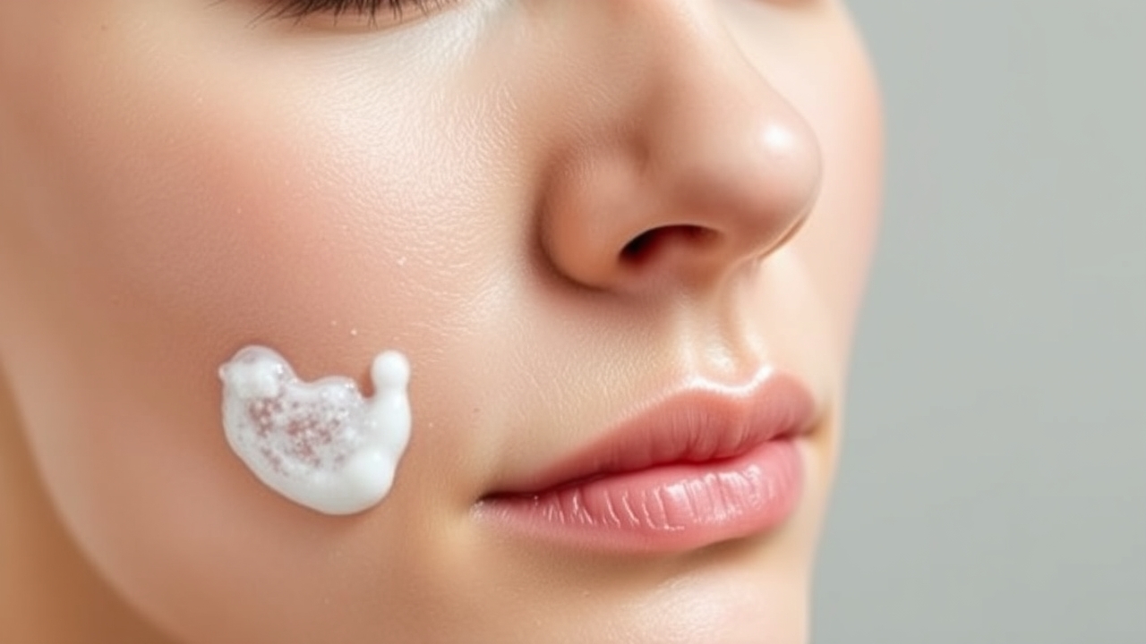Close‑up of a balancing cleanser on combination skin