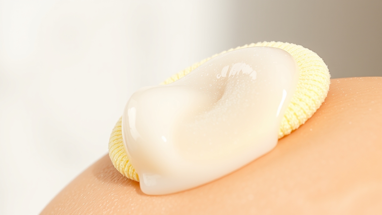 Close‑up of gentle exfoliation to fade acne marks