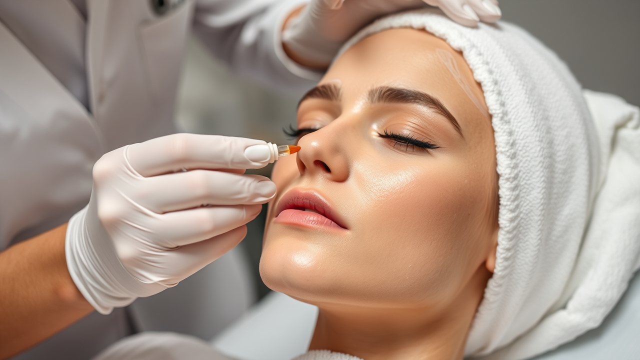 Dermatologist applying retinol serum to a patient’s face